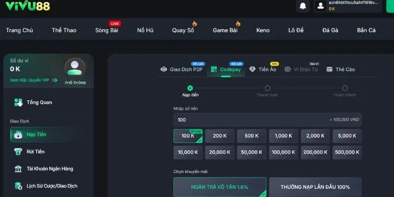 Giao dịch nạp rút nhanh chóng